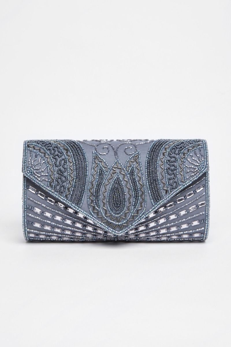 Grey embellished clutch online bag