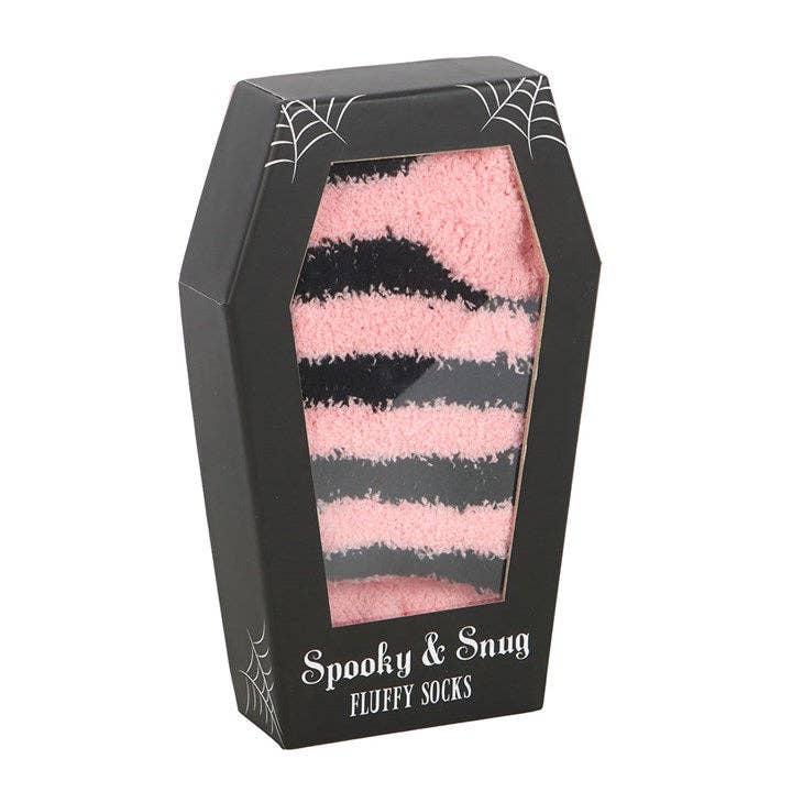 Pastel Pink and Black Striped Socks in Gothic Coffin Gift Box