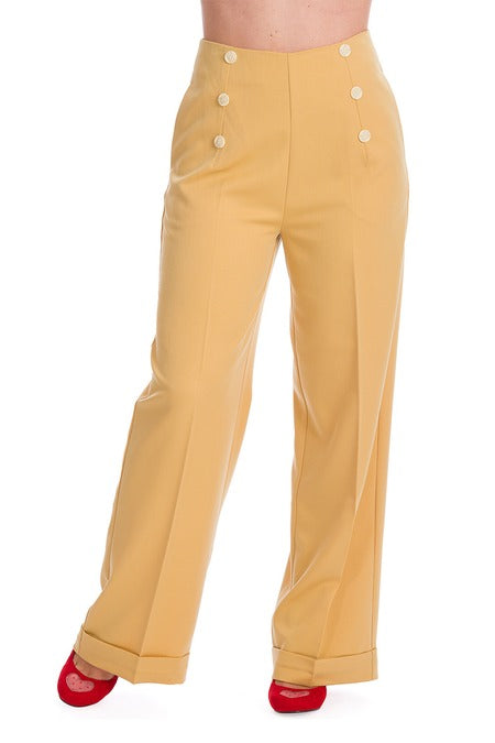 Mustard Adventures Ahead Button Trousers
