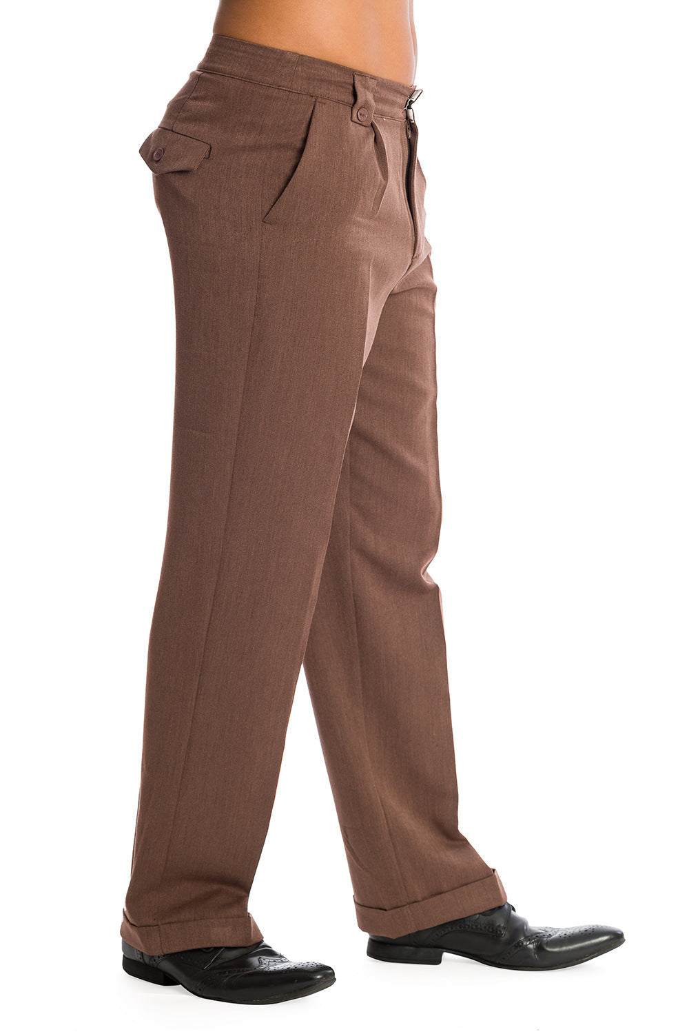 Banned Get In Line Brown 40s 50s Style Turn Up Trousers