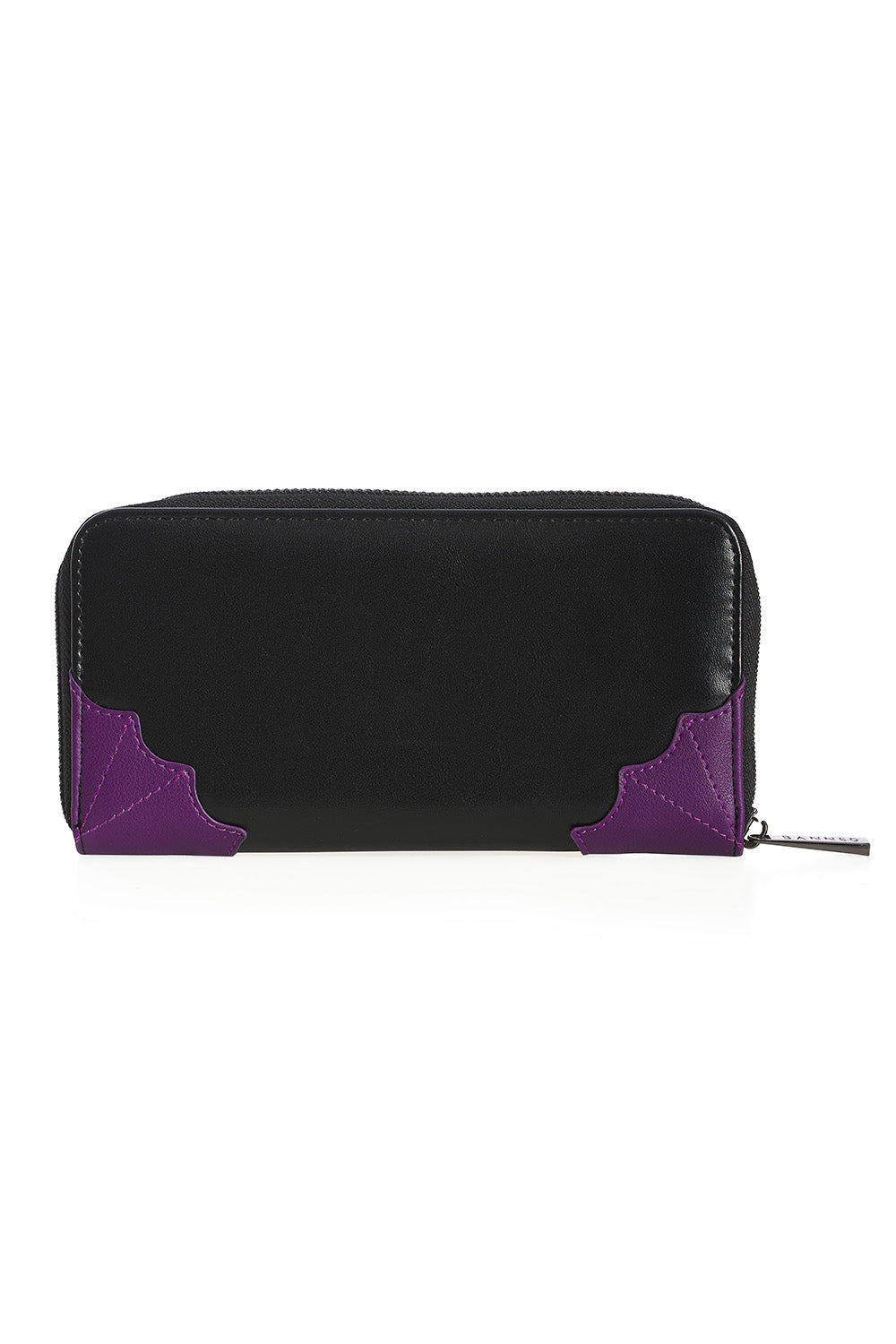 Black and purple wallet on a white background