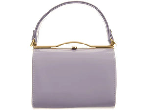 Purple handbag with gold handle on a white background