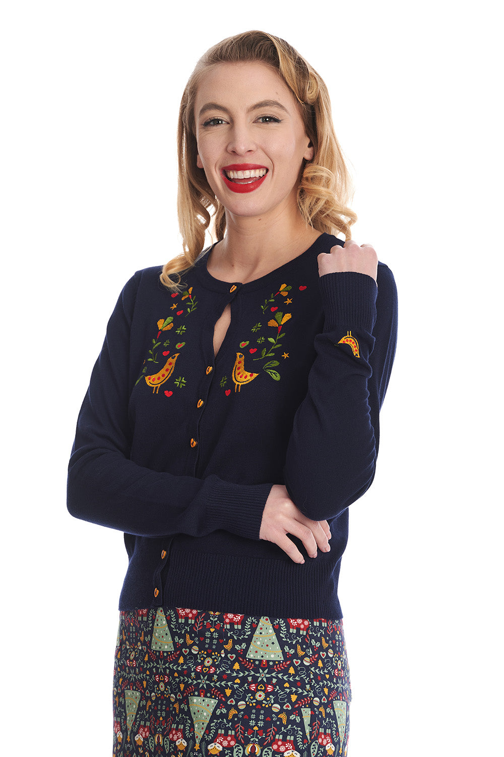 Heritage Birdy Embroidered Cardigan In Navy Blue