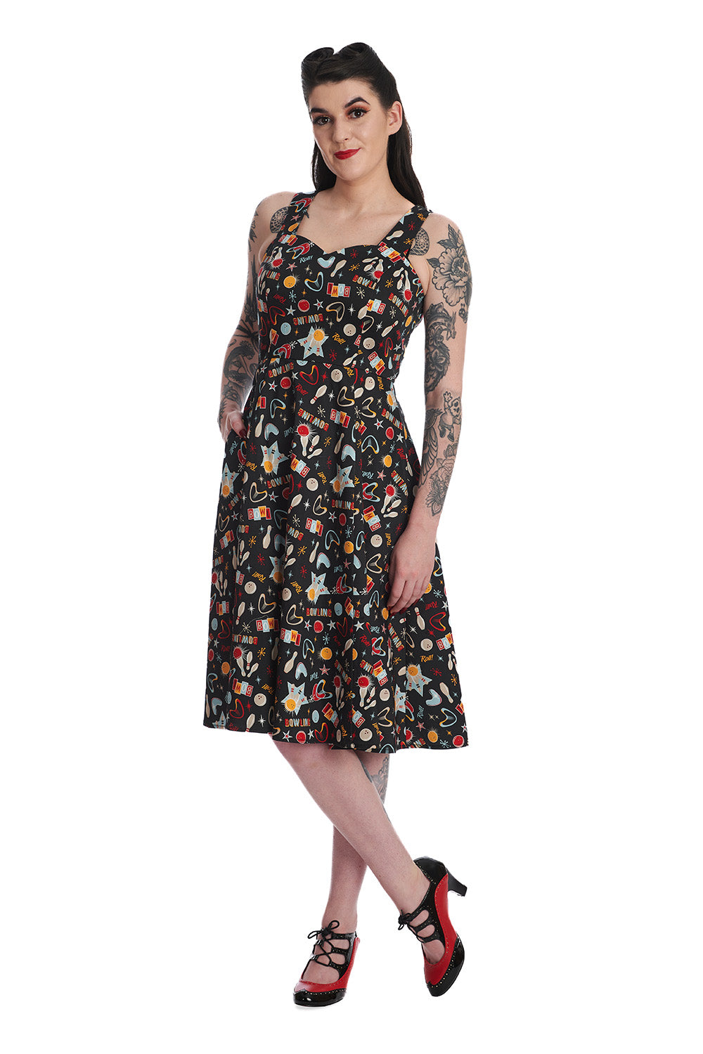 Let's Go Bowling Cardigan 1950s Inspired Swing Dress