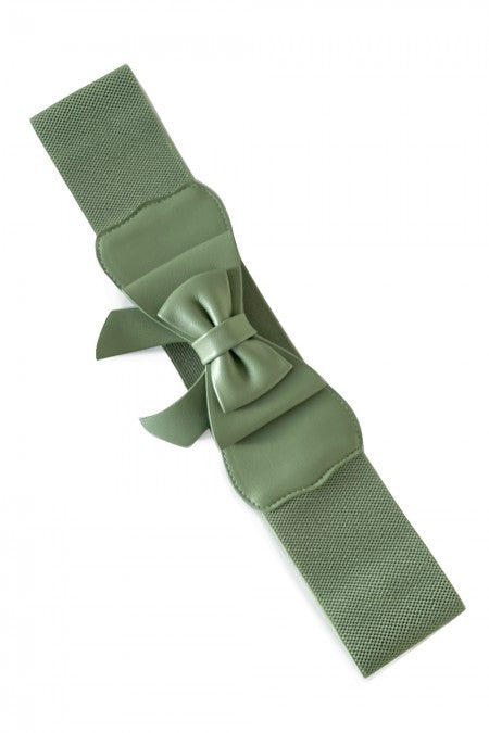 1950's Style Retro Elasticated Belt With Bow In Sage Green