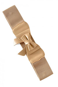 1950's Style Retro Elasticated Belt With Bow In Beige