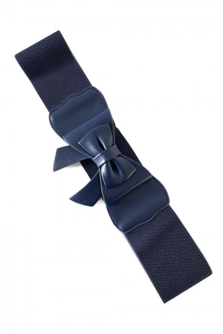 1950's Style Retro Elasticated Belt With Bow In Navy