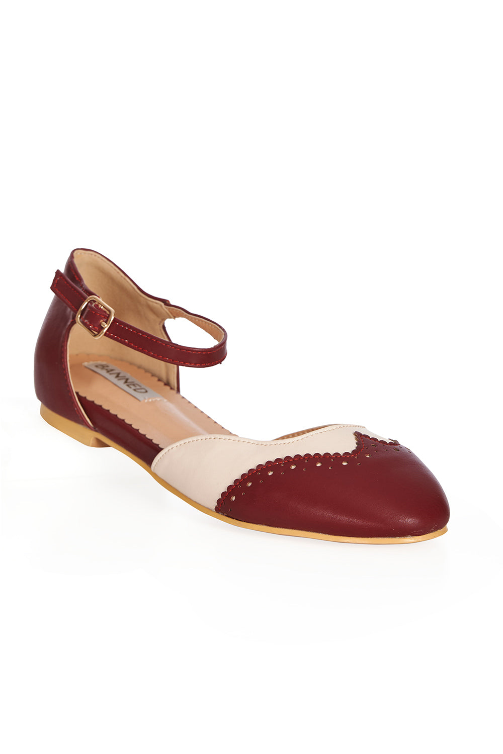 Dapper Dancemates Flats in Cream/Burgundy