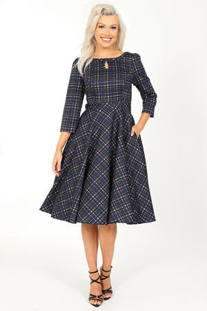 Anna Check 3 Quarter Sleeved Swing Dress 