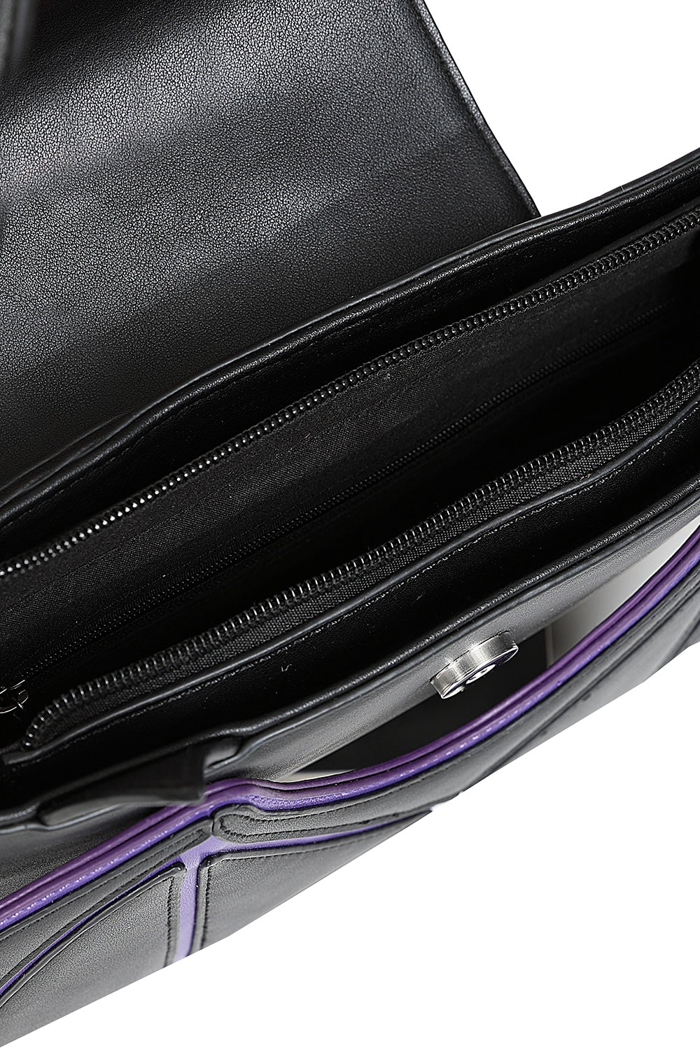 Black Bat Wing Shoulder Bag – Gothic Purse with Purple Trim & Heart Charm