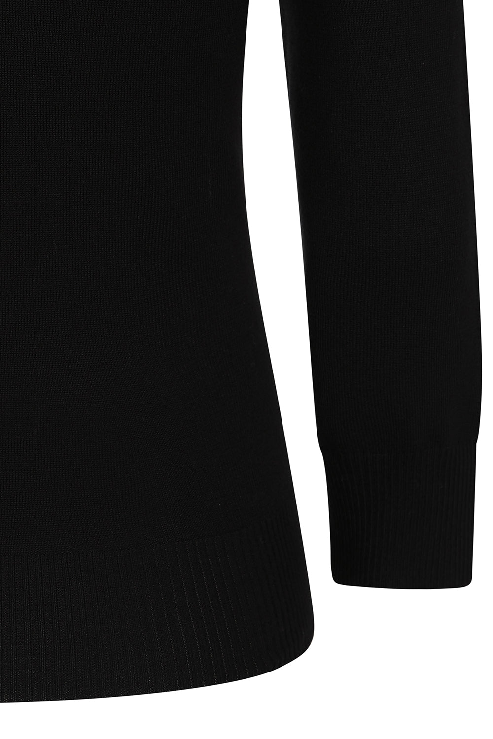 Close-up of a black sweater sleeve on a white background