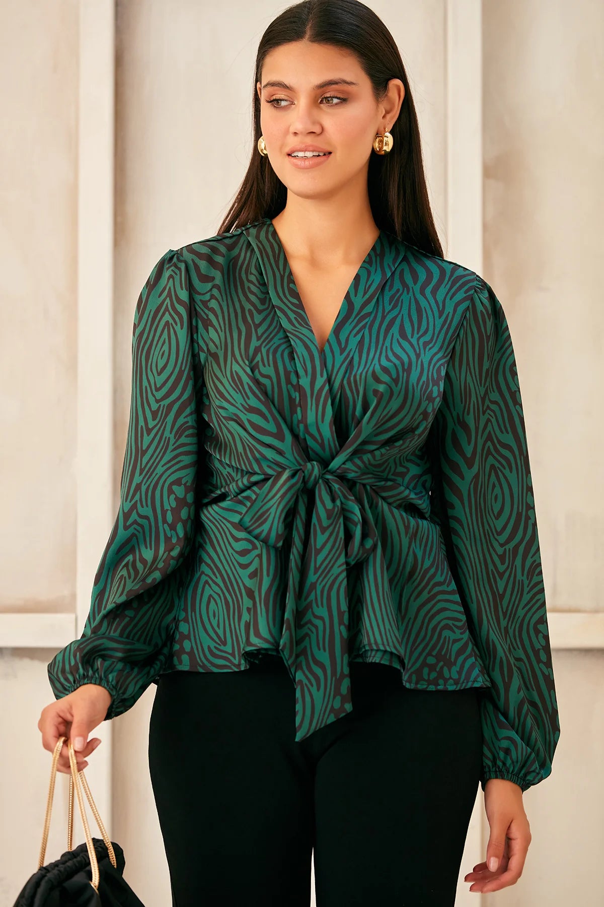 V Neck Wrap Satin Top