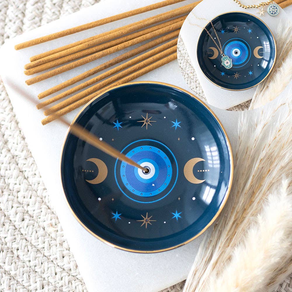 Blue All Seeing Eye Print Incense Holder Plate
