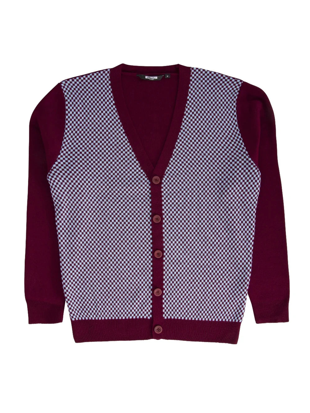 Relco Burgundy & Sky blue Check Cardigan - Chas