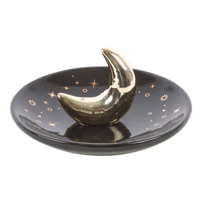Gold Crescent Moon Ceramic Incense Stick Holder