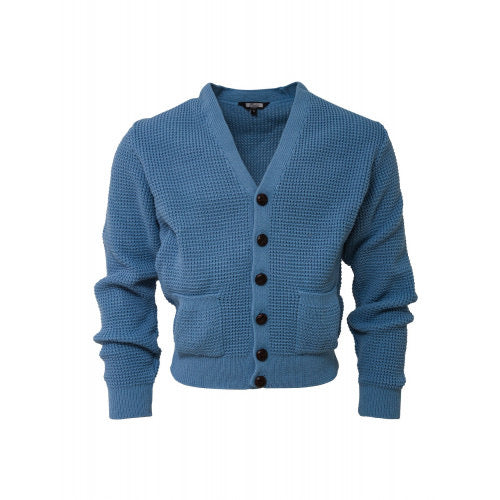 Waffle Knit Cardigan - Dusky Blue