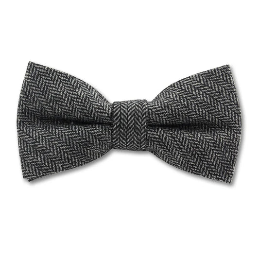 Dark Grey Herringbone Woven Bow Tie