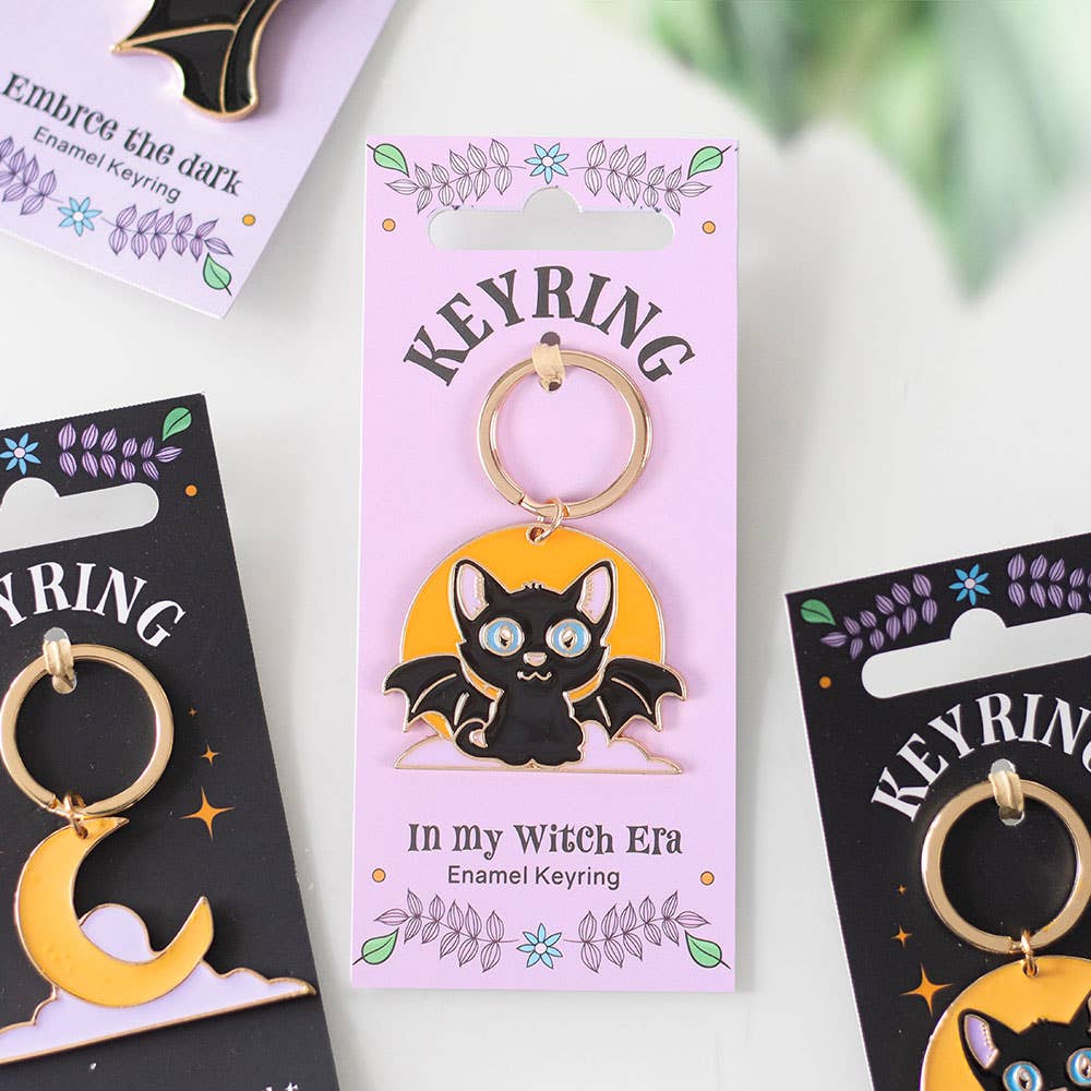 In My Witch Era Gothic Bat Cat and Moon Keyring