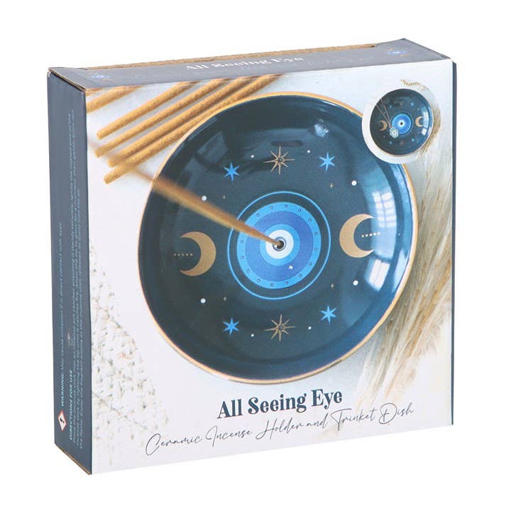 Blue All Seeing Eye Print Incense Holder Plate