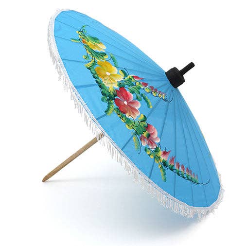 Decorative umbrella with floral design on a white background