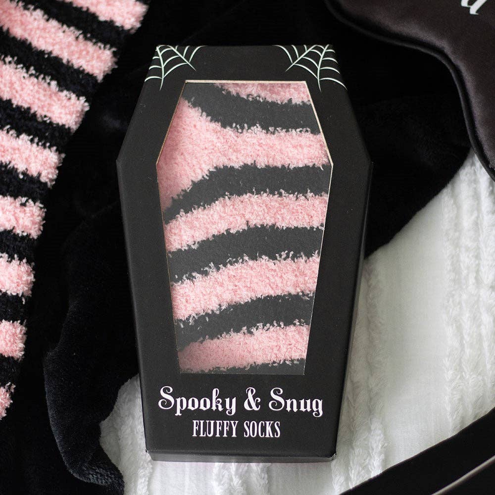 Pastel Pink and Black Striped Socks in Gothic Coffin Gift Box