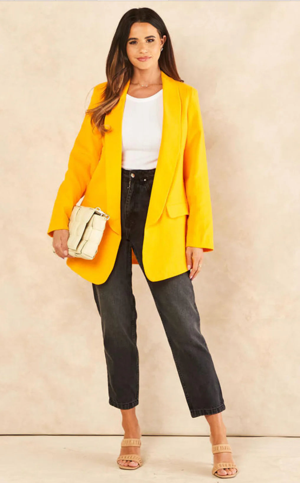 Linen Look Oversized Blazer In Light Orange