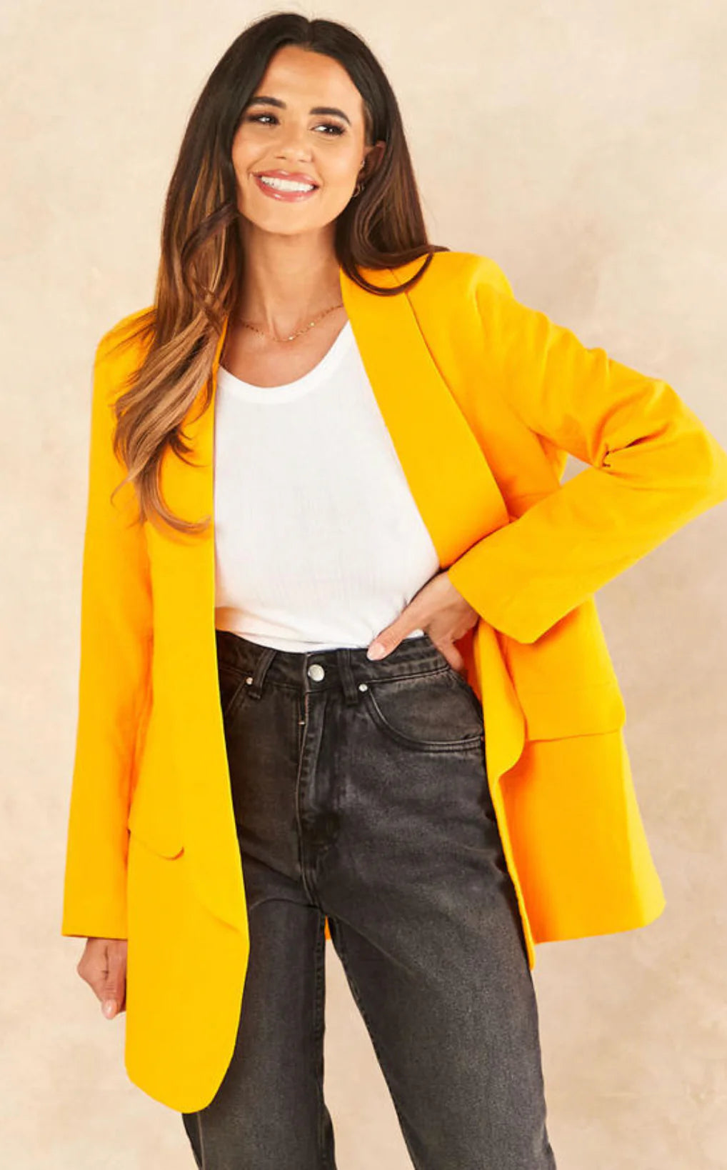 Linen Look Oversized Blazer In Light Orange