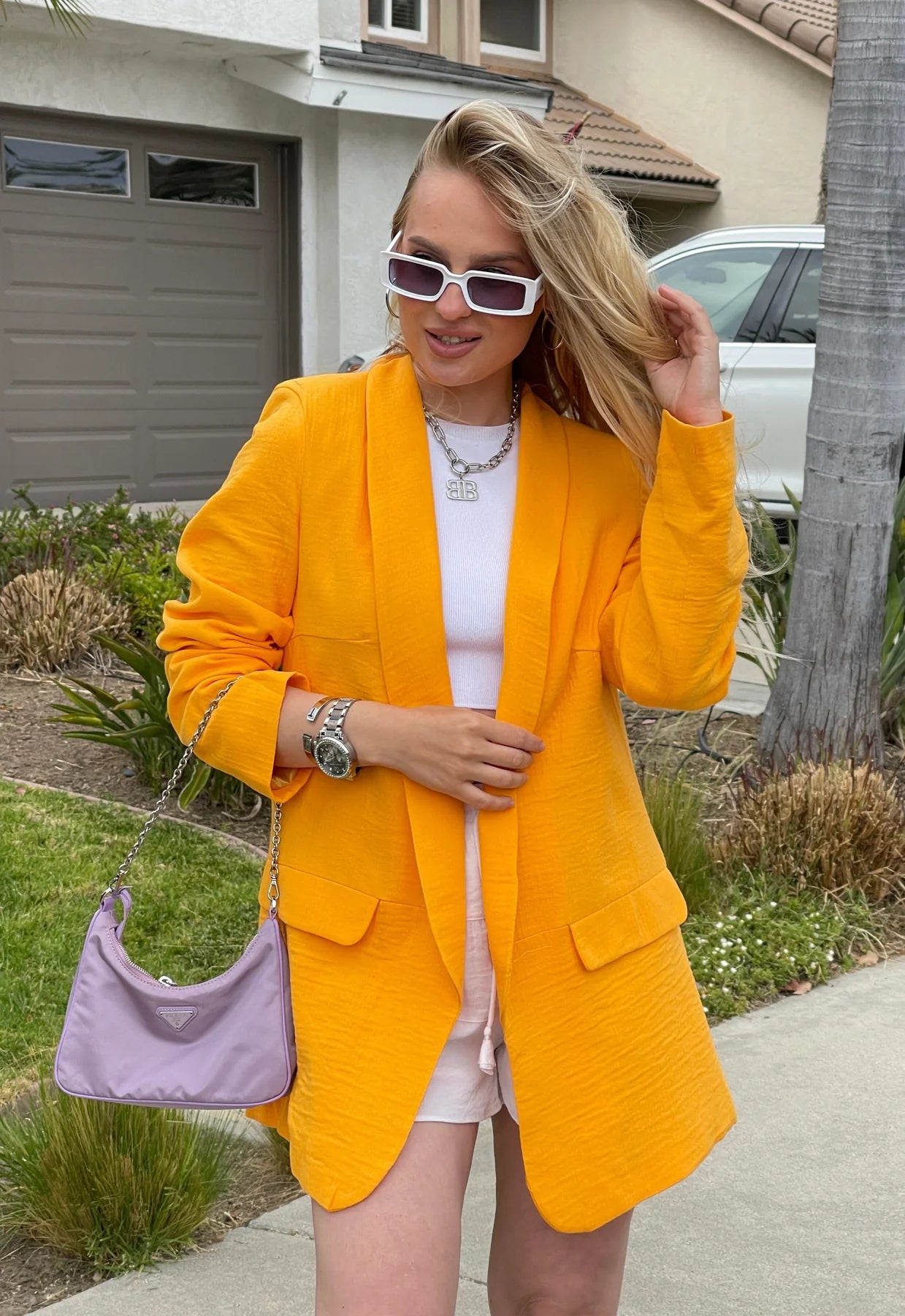 Linen Look Oversized Blazer In Light Orange