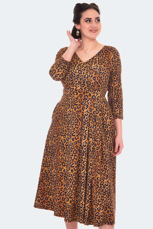 Leopard Print Flare dress 3/4 sleeve 
