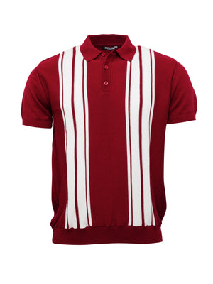 Mens Knitted Polo - Burgundy/White