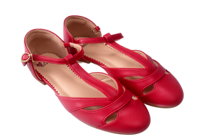 Retro Edith Red Flat T-Bar Shoes – Vegan Friendly, 1940s-Inspired Comfort