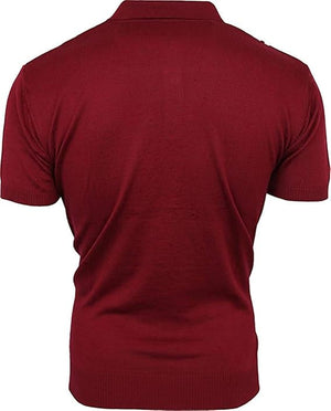 Mens Knitted Polo - Burgundy/White