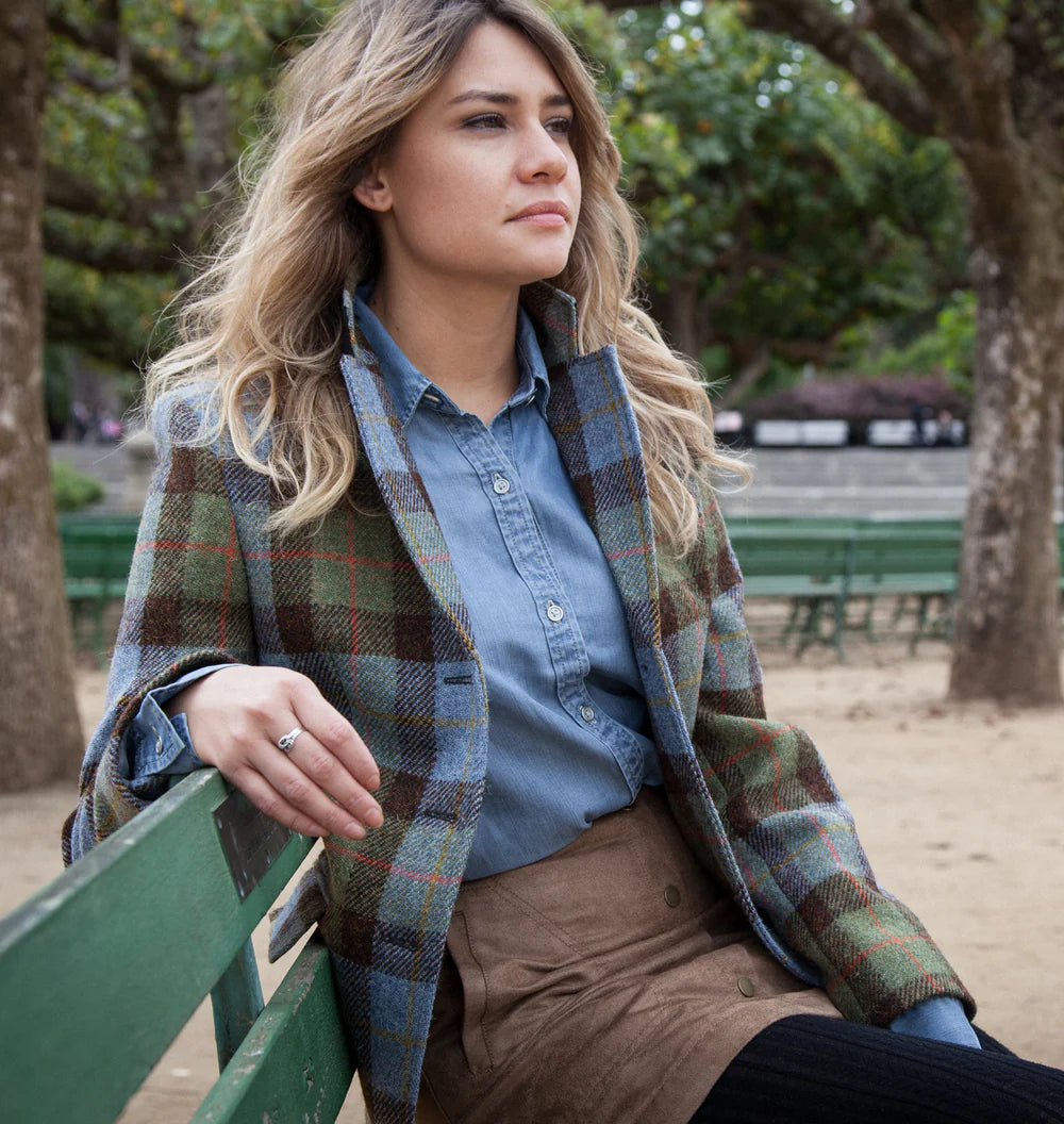 Ladies Harris Tweed Claire Hacking Jacket - Green Check