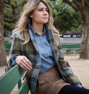 Ladies Harris Tweed Claire Hacking Jacket - Green Check