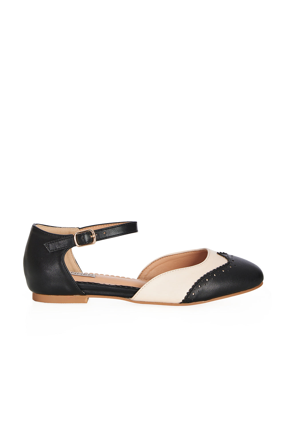 Black and white flat shoe on a white background