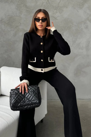 Elegant Knitted Co Ord set with Jacket and wide leg trousers