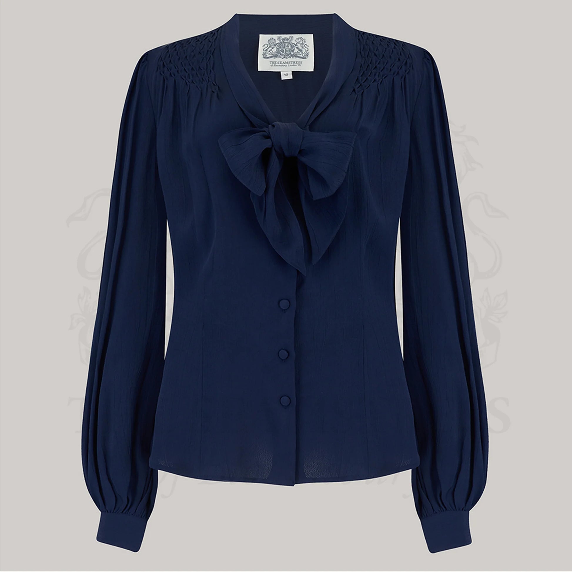 Eva Pussy Bow Blouse Long Sleeve Navy