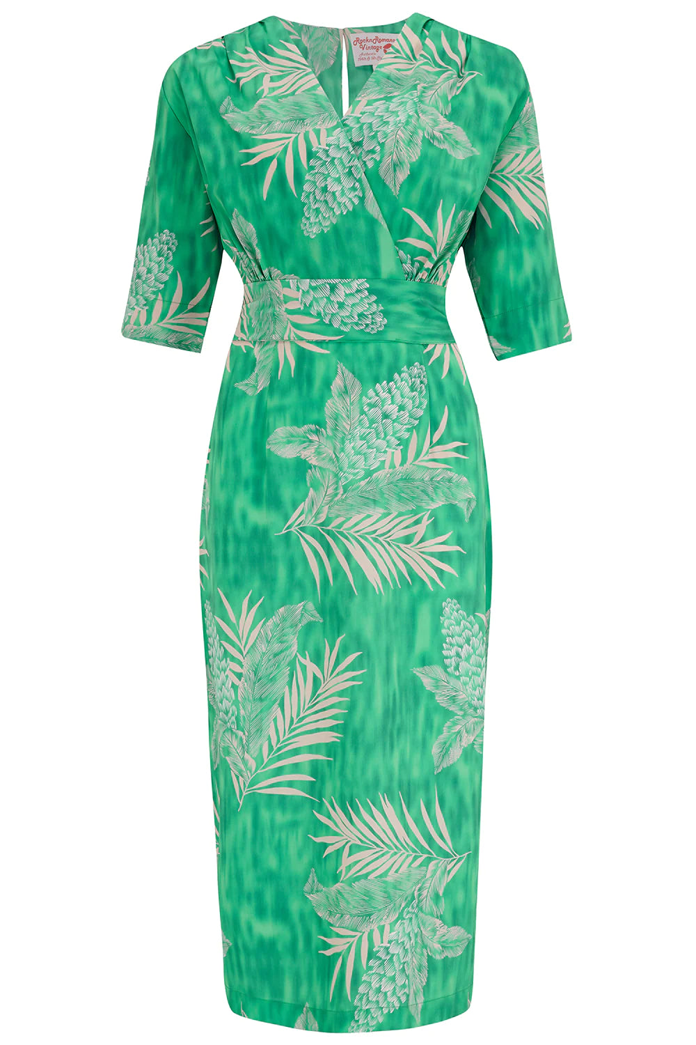 Evelyn Late 40s Early 50s Wiggle Dress Green Palm Print
