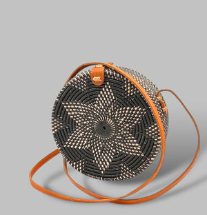 The Bali Collection Rattan Shoulder Bag with Star Motif - Black 