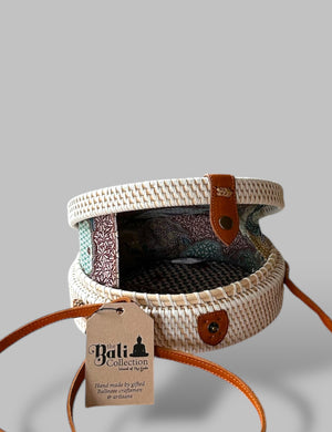 The Bali Collection Rattan Shoulder Bag with Star Motif - White