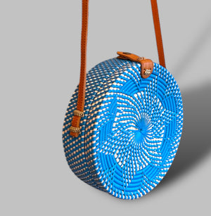 The Bali Collection Rattan Shoulder Bag with Star Motif - Blue