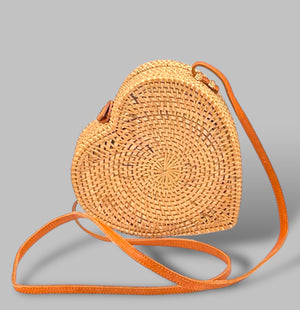 The Bali Collection Heart Rattan Shoulder Bag - Brown