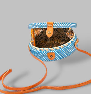 The Bali Collection Rattan Shoulder Bag with Star Motif - Blue