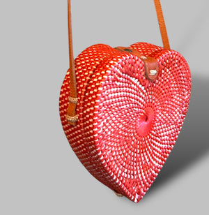 The Bali Collection Heart Rattan Shoulder Bag - Red