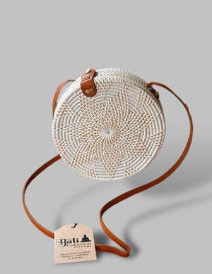 The Bali Collection Rattan Shoulder Bag with Star Motif - White