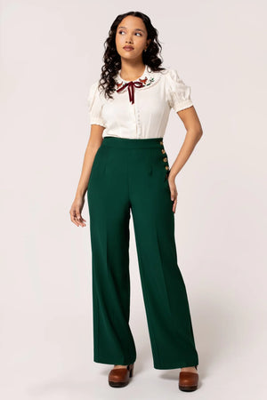 Ginger High Waisted Swing Trousers In Dark Green
