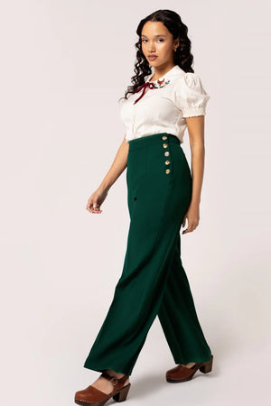 Ginger High Waisted Swing Trousers In Dark Green