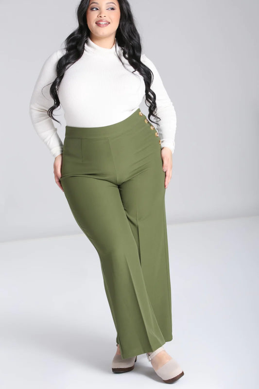 Ginger High Waisted Swing Trousers In Khaki