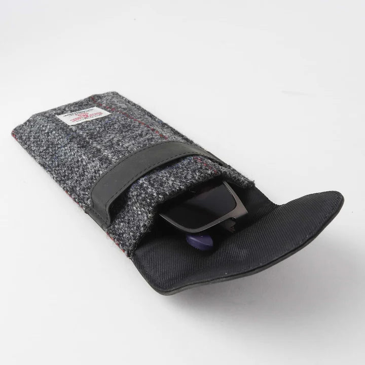 Grey Harris Tweed Fold Over Glasses Case