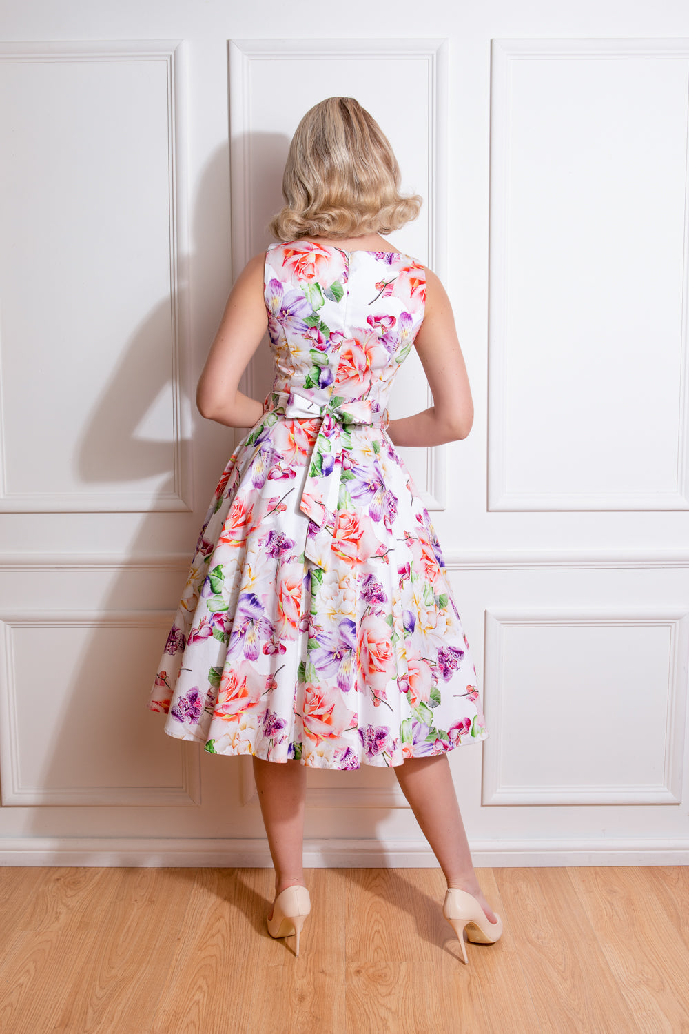 1950's Style Harper Floral Print Sleeveless Swing Dress